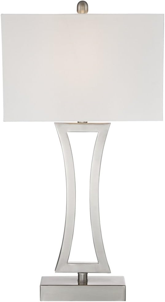 360 Lighting Roxie Modern Table Lamps 31' Tall Set of 2 Brushed Nickel Silver Metal Off White Fabric Rectangular Shade for Bedroom Living Room House Bedside Nightstand Home Office Entryway
