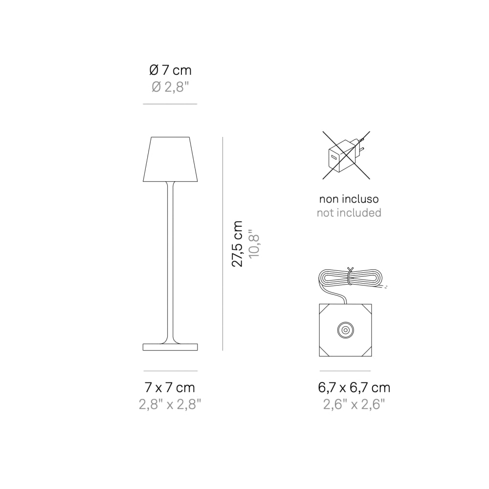 Zafferano, Poldina Micro with Polished Chrome Finish, Rechargeable and Wireless Table Lamp with Touch Control, Can be Used as Indoor Lamp, Dimmer, 2200-3000 K, Height 27.5 cm
