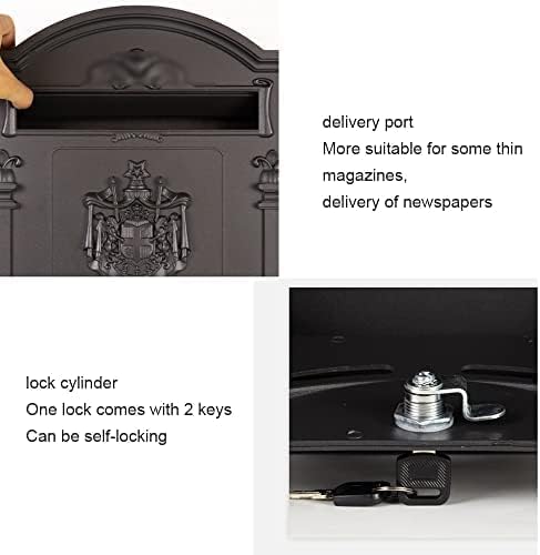 Villa Post Box Large Capacity Post Mount Lockable Outdoor Yard Post Box Retro Post Box for Home Aluminum Mailbox Secure Post Box