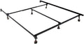 BOWERY HILL Modern Metal Adjustable Bed Frame, Queen/King Size, Black Finish, High Carbon Rail Steel, Solid Rivet Construction, Industrial Style, Headboard Compatible, Casters, Sturdy Frame for