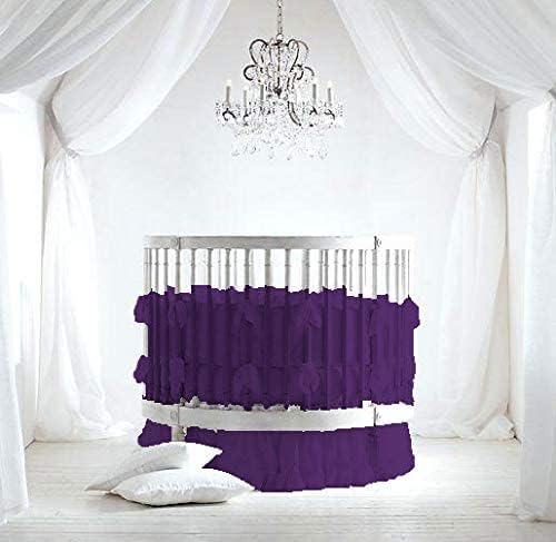 4 Piece Small Nursery Round Bedding Set 600TC 100% Egyptian Cotton - 1 Small Blanket, 1 Pillowcase, 1 Fitted Sheet 9'' Deep, 1 Small Skirt 19'' Drop - Solid Purple