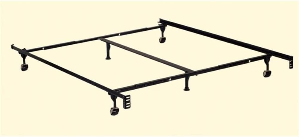BOWERY HILL Modern Metal Adjustable Bed Frame, Queen/King Size, Black Finish, High Carbon Rail Steel, Solid Rivet Construction, Industrial Style, Headboard Compatible, Casters, Sturdy Frame for