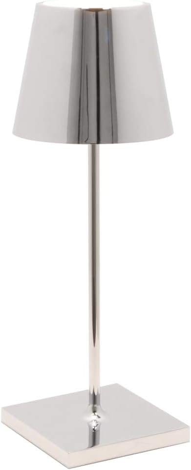 Zafferano, Poldina Pro Mini Lamp with Glossy Chrome Finish, Rechargeable Cordless Table Lamp with Touch Controls, Usable as an Indoor Lamp, Dimmer, 2200-3000 K, Height 11.8 Inches