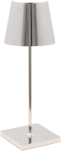 Zafferano, Poldina Pro Mini Lamp with Glossy Chrome Finish, Rechargeable Cordless Table Lamp with Touch Controls, Usable as an Indoor Lamp, Dimmer, 2200-3000 K, Height 11.8 Inches