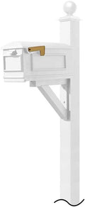 WPD-NB-S4-LMC-WHT Westhaven Cast Aluminum Post Mount Mailbox System with Lewiston Mailbox (No Base) Large Ball Finial, Ships in 2 Boxes, White