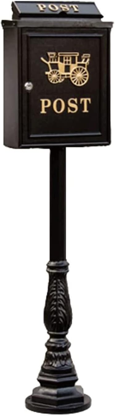 POCHY Exquisite Mailbox Vintage Post Box with Lock and Key Mailboxes with Cover for External Curbside Locking Security Mailbox Post Mount Drop Box Safer