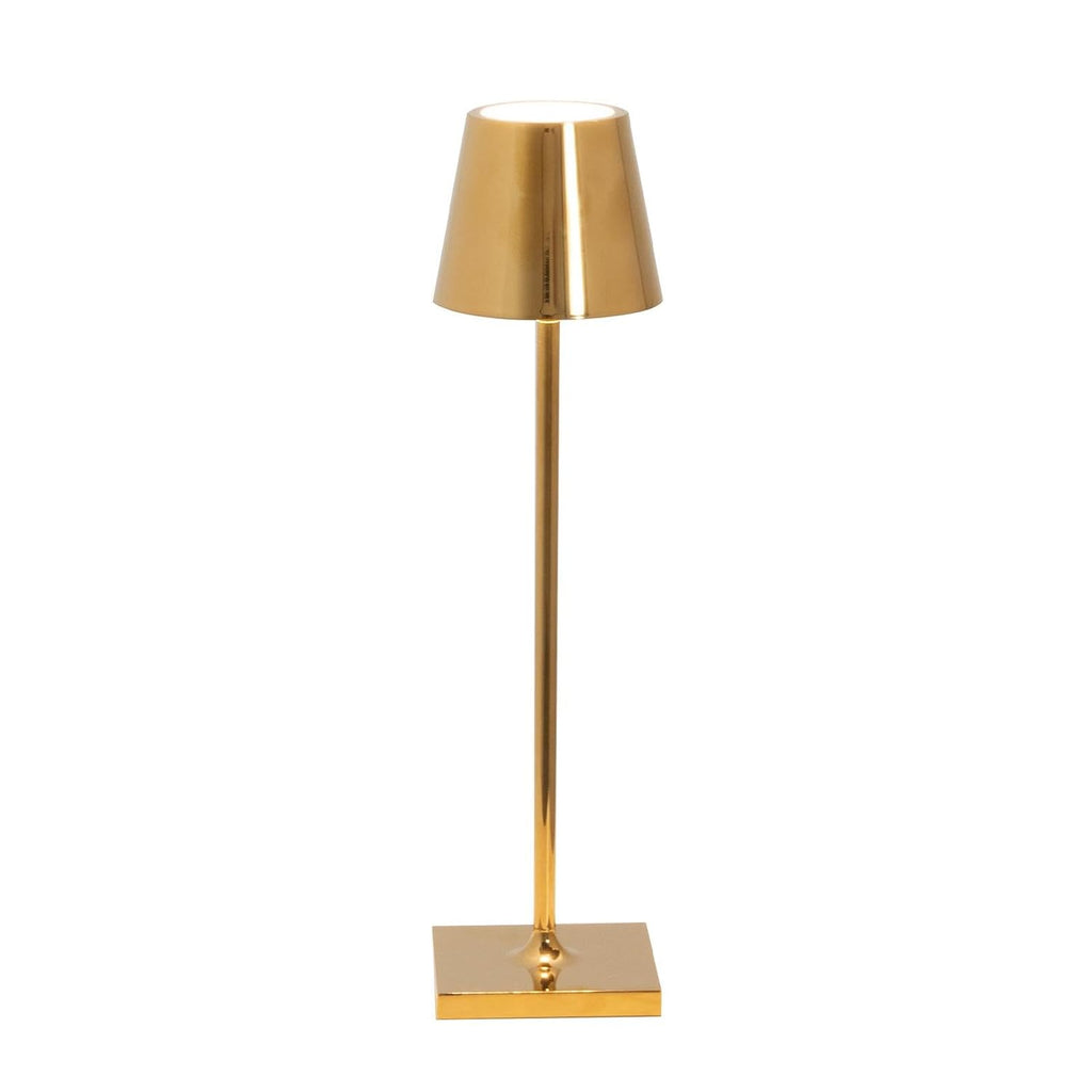 Zafferano, Poldina Micro Lamp with Glossy Gold Finish, Rechargeable Cordless Table Lamp with Touch Controls, Usable as an Indoor Lamp, Dimmer, 2200-3000 K, Height 10.8 Inches