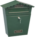 Lockable Secure Mail Letter Post Box Vintage Stainless Steel Metal Mailbox Garden Ornament Retro Wall-Mounted Mailbox Home Decor(Color:Green)