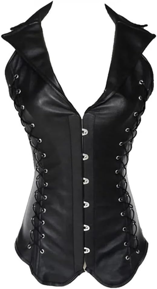 Suwequest Fashion Leather Corset Underbust Body Shaper Women Body Vest Black With Rivets