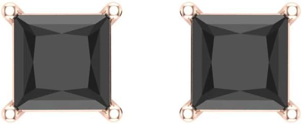 Black Diamond Stud Earrings for Women Men Princess Cut 14K Gold Gift Box Authenticity Cards