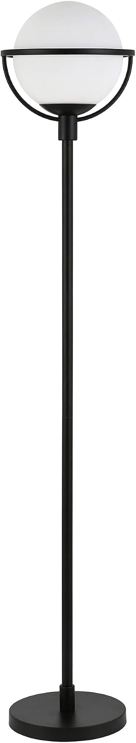 Henn&Hart 68' Glam 1-Light Floor Lamp with White Glass Globe Shade for Living Room, Bedroom, or Office, Black