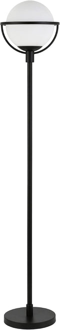Henn&Hart 68' Glam 1-Light Floor Lamp with White Glass Globe Shade for Living Room, Bedroom, or Office, Black