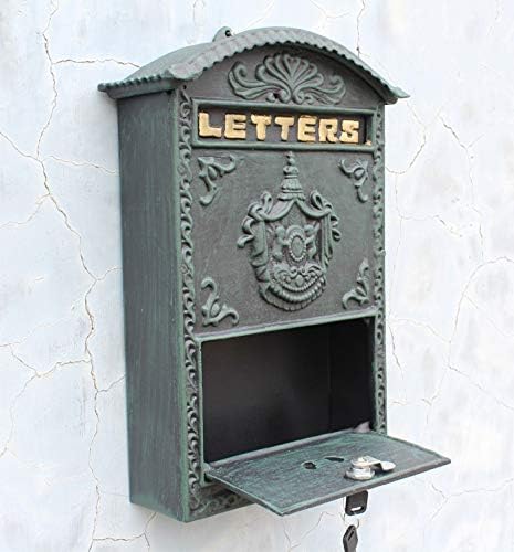 Cast Aluminum Mailbox Mail Box Dark Green Wall Mount Garden Decoration Metal Vintage Home Apartment Letters Post Box Lockable