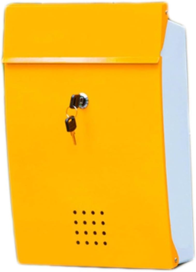 Outdoor Mailbox Lockable Post Office Box Wall Mount Letter Delivery Box Hanging Curbside Mailbox Metal Letterbox Box with Key Fashion(Yellow)