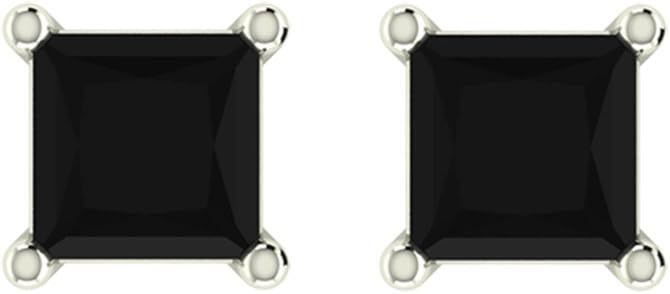 Black Diamond Stud Earrings for Women Men Princess Cut 14K Gold Gift Box Authenticity Cards