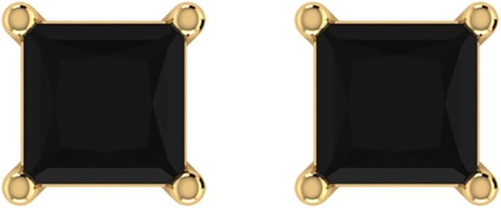 Black Diamond Stud Earrings for Women Men Princess Cut 14K Gold Gift Box Authenticity Cards