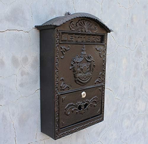 Cast Aluminum Mailbox Postbox Embossed Trim Decorative Metal Wall Mail Post Letters Box for Yard Patio Lawn Garden Outdoor Home