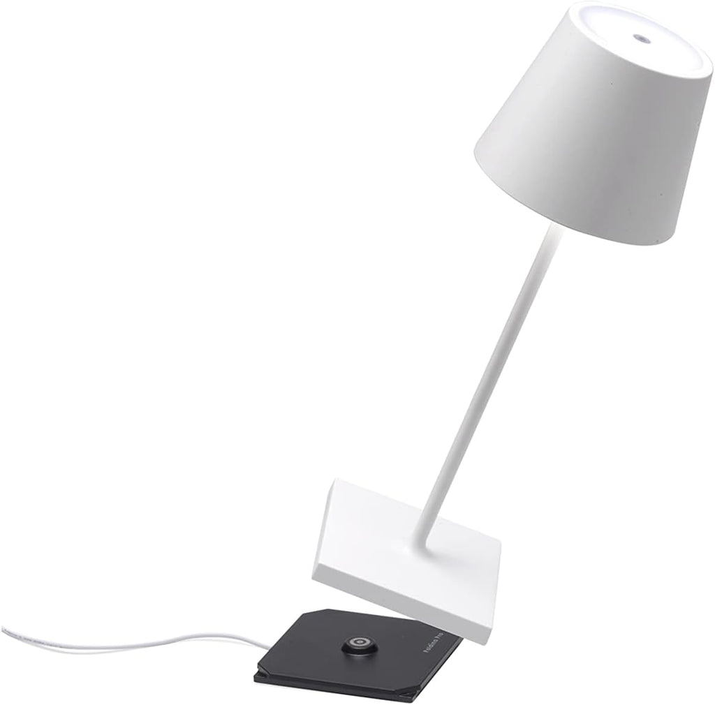 Zafferano, Poldina Pro Mini Lamp, Rechargeable Cordless Table Lamp with Touch Controls, Suitable for Indoor and Outdoor, Dimmer, 2200-3000 K, Height 11.8 Inches, White Color