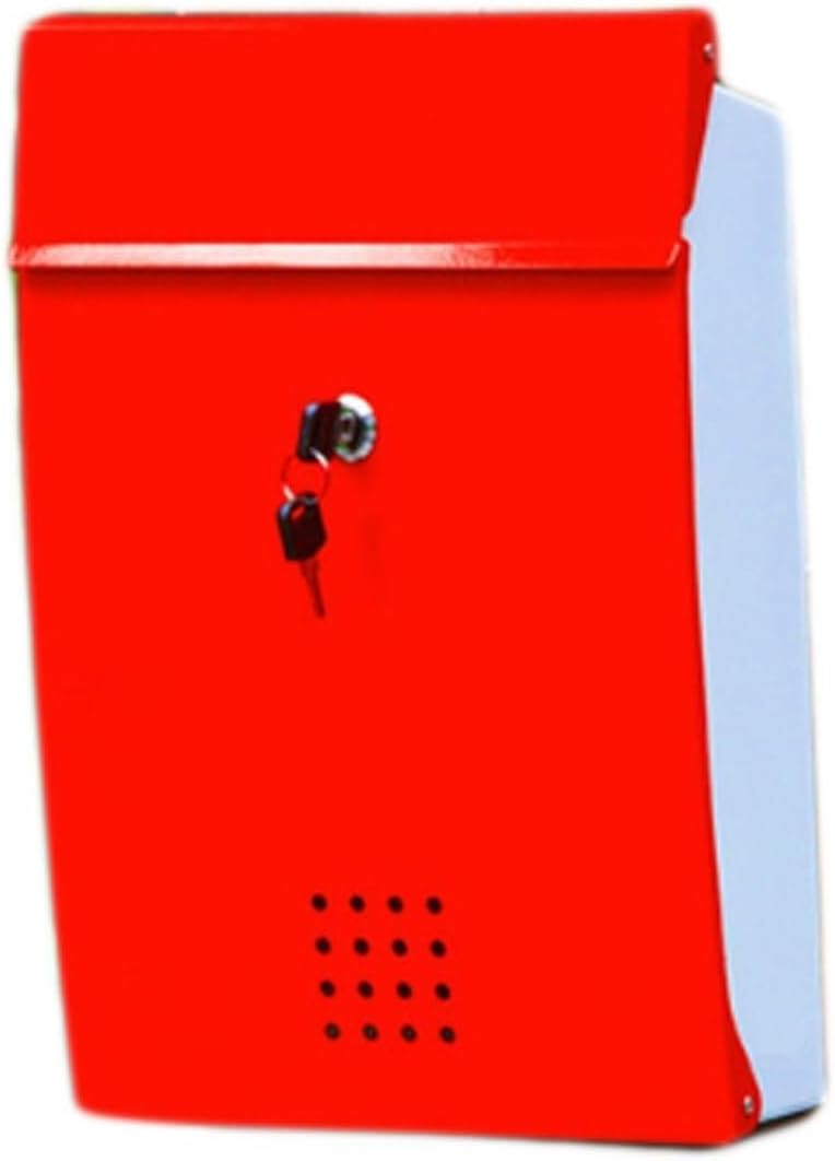 Outdoor Mailbox Lockable Post Office Box Wall Mount Letter Delivery Box Hanging Curbside Mailbox Metal Letterbox Box with Key Fashion(Rojo)