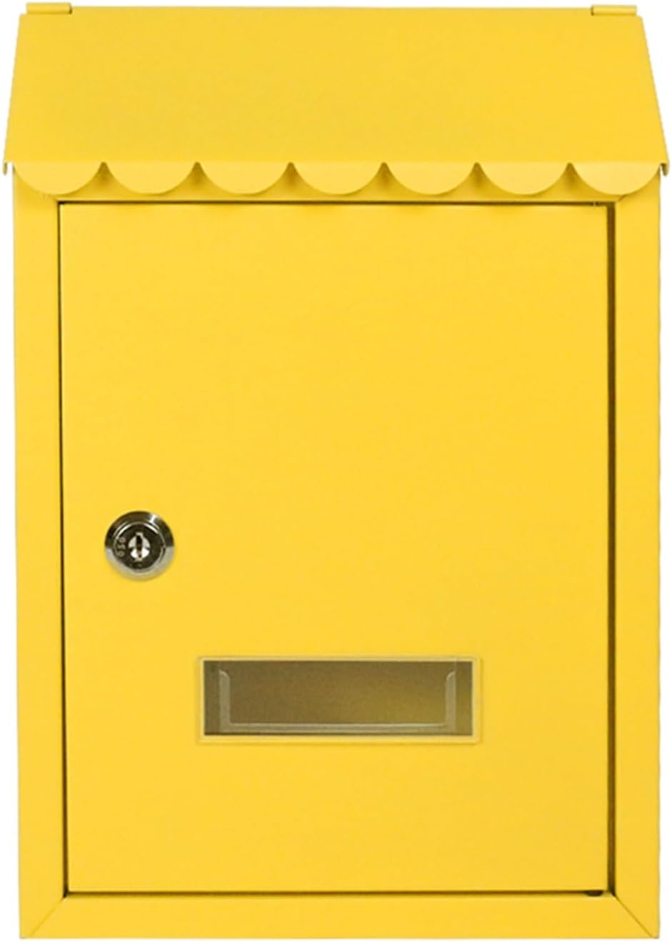Wall Mount Metal Mail Box, Vintage Post Box with Lock and Cover, Iron Letter Container Home Mailbox Wall Mounted Security, for Families(Yellow)