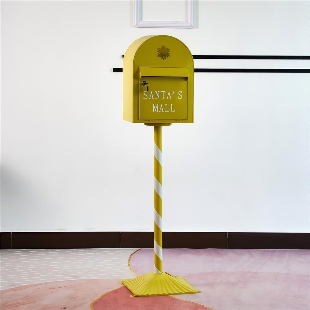 Outdoor Standing Metal Mailbox with Lock, Mail Box with Flip-Down Door, Large Capacity Mailboxes for House, Yard, Garden(Yellow)