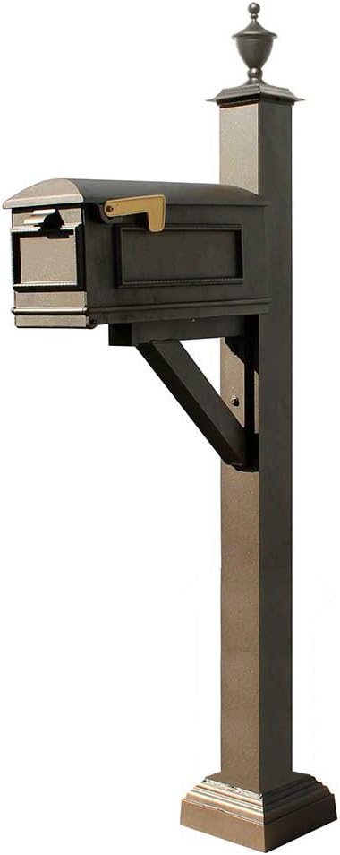 WPD-SC2-S5-LMC-BZ Westhaven Cast Aluminum Post Mount Mailbox System with Lewiston Mailbox, Square Collar and Urn Finial, Ships in 2 Boxes, Bronze