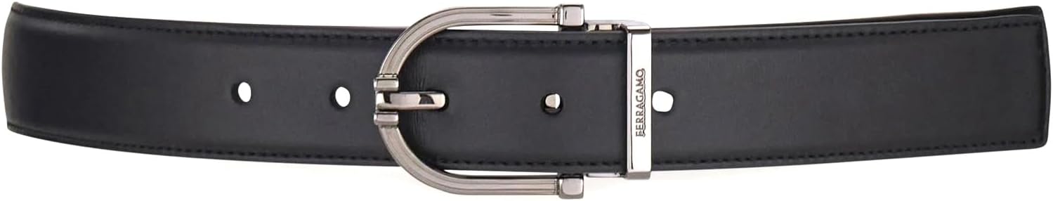 Salvatore Ferragamo Mens Black/Blue Adujstable Reversible Leather Belt