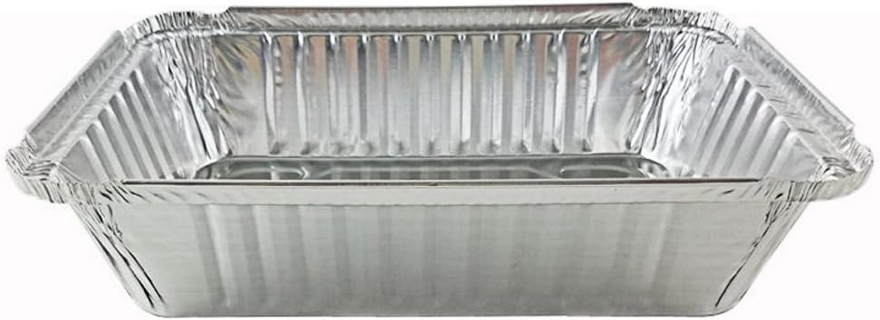 PACTOGO 2 1/4 lb. Oblong Deep Aluminum Foil Take-Out Pan with Board Lid Disposable Containers 8.44' x 5.94' x 1.81' (Pack of 250 Sets)