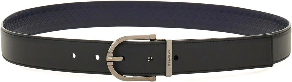 Salvatore Ferragamo Mens Black/Blue Adujstable Reversible Leather Belt