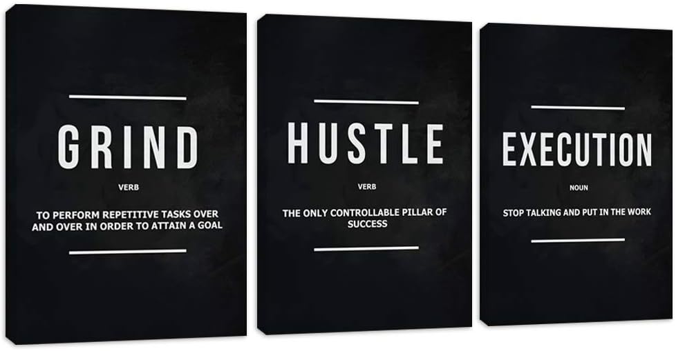 Motivational Office Wall Decor Inspirational Success Canvas Wall Art Hustle Posters Prints Entrepreneur Quote Wall Picture Paintings 3 Pieces Artwork Home Bedroom Framed Easy to Hang(72'Wx36'H)