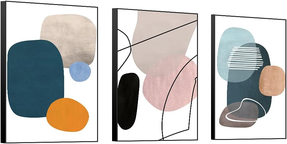 MPLONG Aesthetic Wall Art Large size 24' x 32' x 3 Panels Of Framed Decorative Paintings Abstract Simple Orange White Blue And Other Color Blocks Wall Art Canvas Prints Nature Home Decor