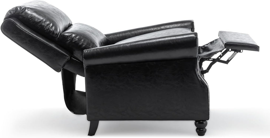 Pushback Recliner Chairs Set of 2, Faux Leather Wingback Recliner Chair, Upholstered Armchair Push Back Recliner with Wood Legs, Rivet Trim Single Sofa Accent Chair for Living Room, Bedroom, Black