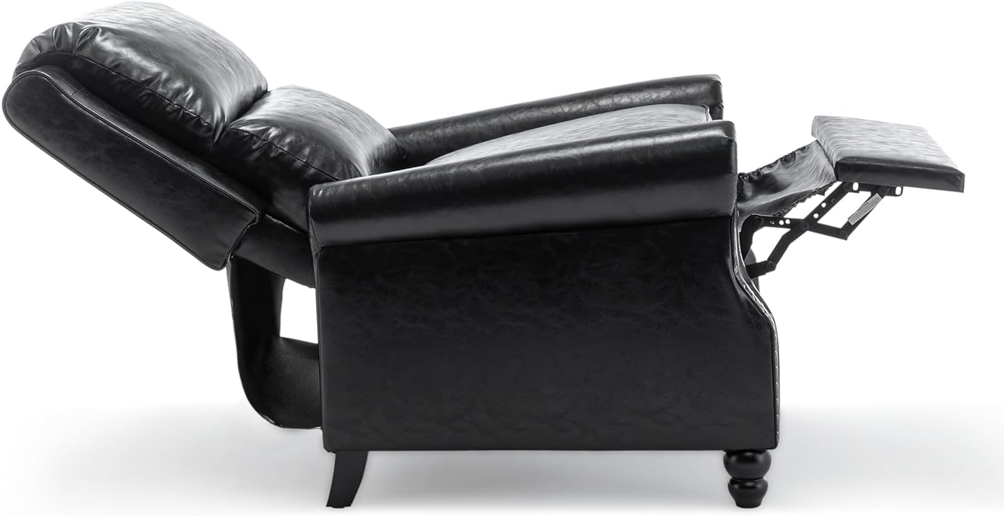 Pushback Recliner Chairs Set of 2, Faux Leather Wingback Recliner Chair, Upholstered Armchair Push Back Recliner with Wood Legs, Rivet Trim Single Sofa Accent Chair for Living Room, Bedroom, Black