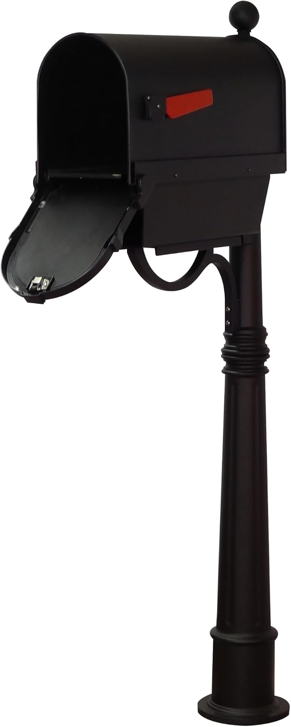 Special Lite Savannah Curbside Mailbox with Paper Tube with Ashland Post - Black Aluminum Mailbox with Post - SCS2014-SPK600-BLK