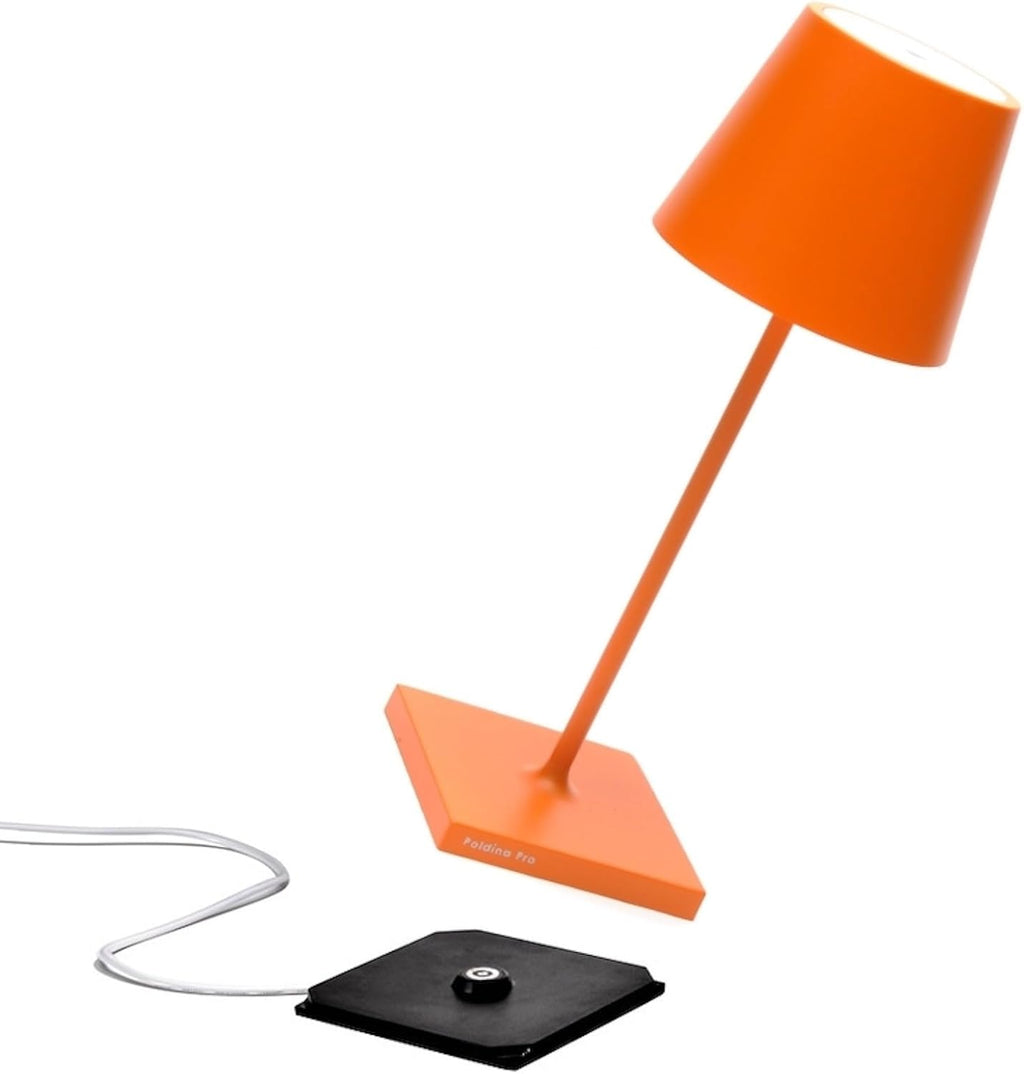 Zafferano, Poldina Pro Mini Lamp, Rechargeable Cordless Table Lamp with Touch Controls, Suitable for Indoor and Outdoor, Dimmer, 2200-3000 K, Height 11.8 Inches, Orange Color