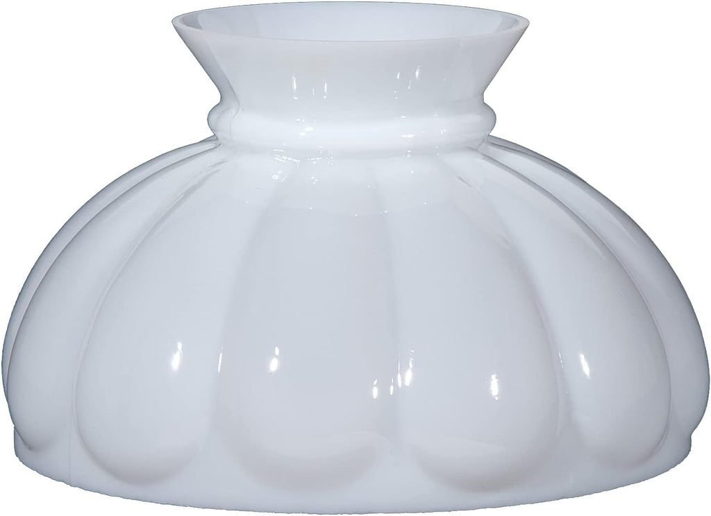 B&P Lamp® Opal White Glass Student Lamp Shade with Melon Design, Flat Top and 9 7/8' Fitter