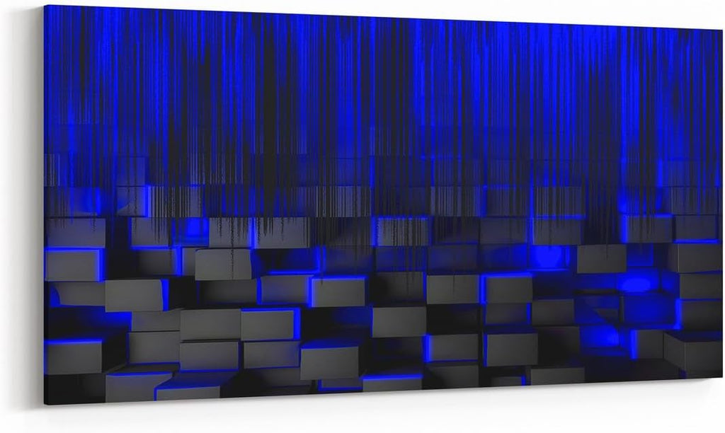 Feelyou Blue and Black Large Artwork 29'x58' for Home Decor Bathroom Office Decorations Artwork Posters Honeycomb Canvas Wall Art for Living Room Bedroom Strip Lines Painting