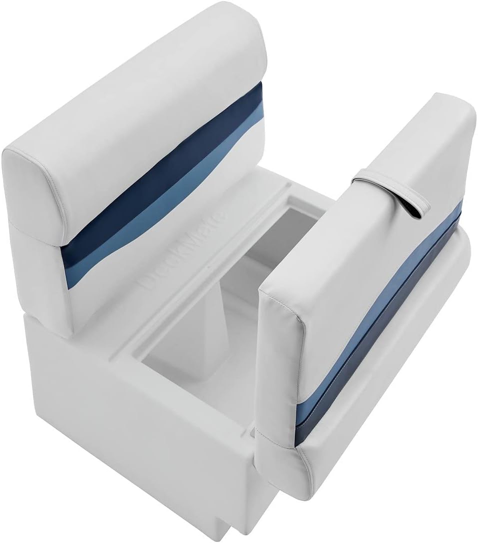 DeckMate Complete 28' Classic Pontoon Boat Seat Bench and Base - White, Blue and Light Blue