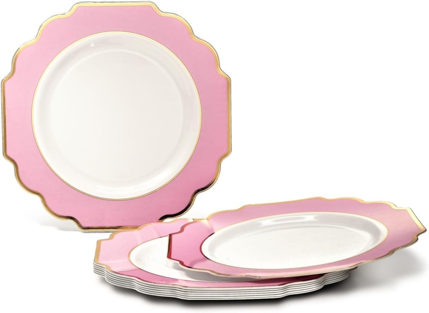 ' OCCASIONS ' 960 Piece set (120 Guests)-Heavyweight Wedding Party Disposable Plastic Plate Set - 120 x 10.5'' + 120 x 8'' + Silverware + Cups + Napkins (Imperial in Rose Pink & Gold)