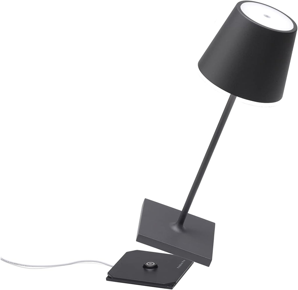 Zafferano, Poldina Pro Mini Lamp, Rechargeable Cordless Table Lamp with Touch Controls, Suitable for Indoor and Outdoor, Dimmer, 2200-3000 K, Height 11.8 Inches, Dark Grey Color