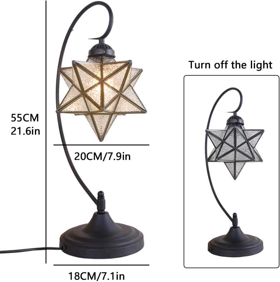 Glass Desk Lamps, Plug in Black Desk Lamp Fixture Retro Library Table Lamp with Pull Chain, Mid-Century Glass Star Lights for Office Study Room Bedroom Living Room