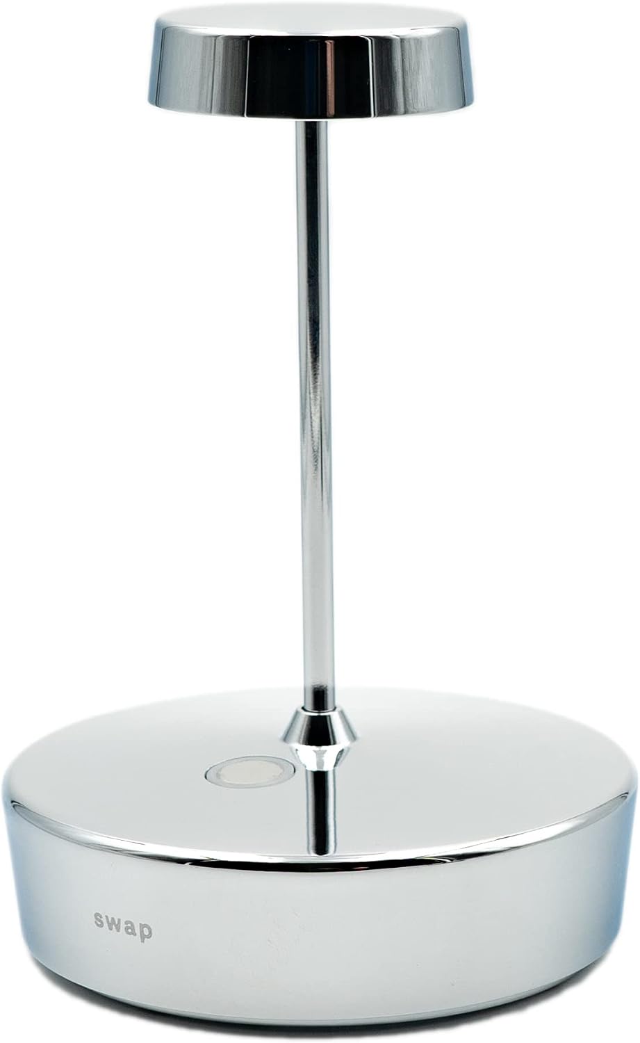 Zafferano, Swap Mini Lamp with Glossy Chrome Finish, Rechargeable Cordless Table Lamp with Touch Controls, Usable as an Indoor Lamp, Dimmer, 2700 K, Height 14.8 cm