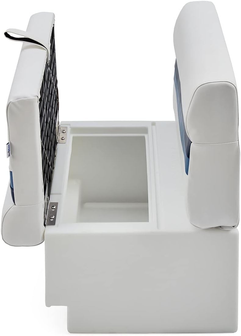DeckMate Complete 28' Classic Pontoon Boat Seat Bench and Base - White, Blue and Light Blue