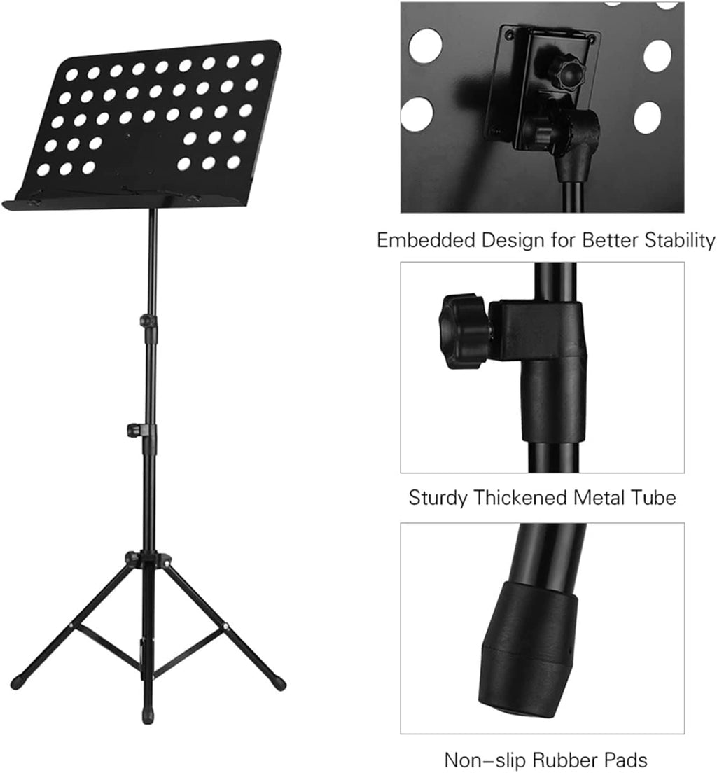 Music Stands Adjustable Height Music Holder Portable Metal Folding Sheet Music Stands for School Concert Violin Book Holder,Black，Red