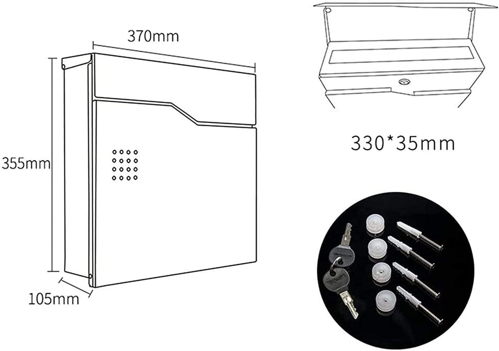 Wall-Mount Mailboxes Metal Mailbox Secure Waterproof for Outside, Household Newspaper Magazine Box, Home Wall-Mounted Wrought Iron Post Mailbox with Key