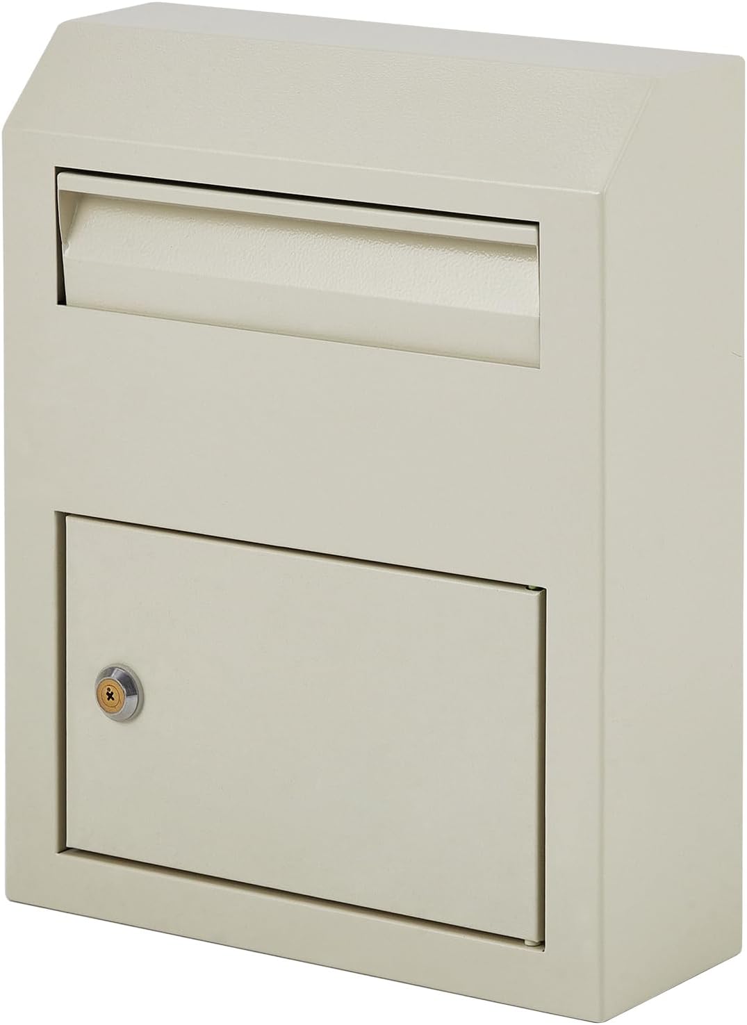Wall Mount Mailbox for Outside, Locking Key Lock Security Mailbox, 12 x 4.5 x 15 Inch Steel Metal Post Box, Key Drop Box for House Office, White