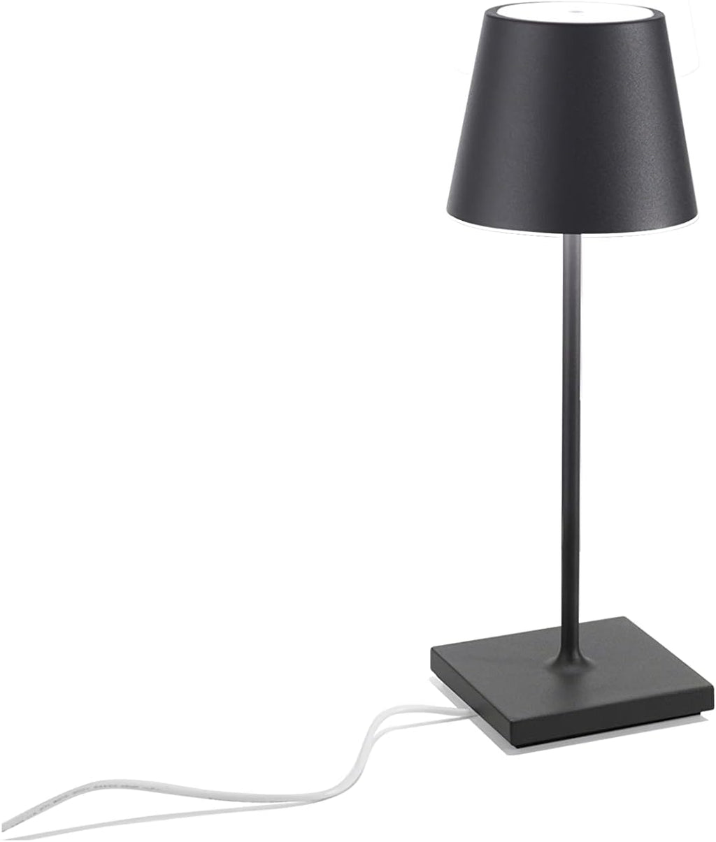 Zafferano, Poldina Pro Mini Lamp, Rechargeable Cordless Table Lamp with Touch Controls, Suitable for Indoor and Outdoor, Dimmer, 2200-3000 K, Height 11.8 Inches, Dark Grey Color