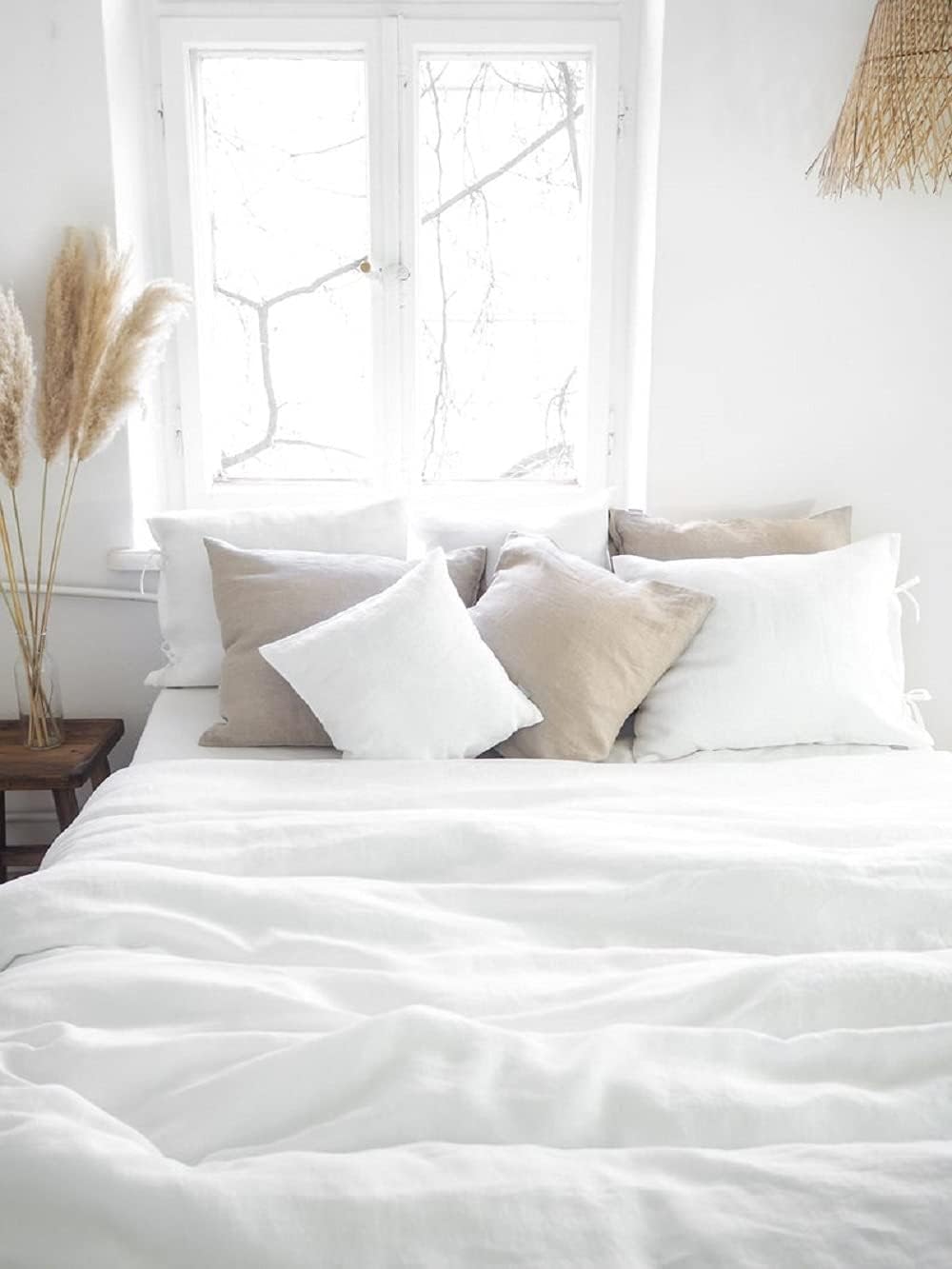 White Color Washed Cotton Duvet Cover with Button - Duvet Cover Twin King Queen Full Double King Toddler - Cotton White Bedding Set (California King)