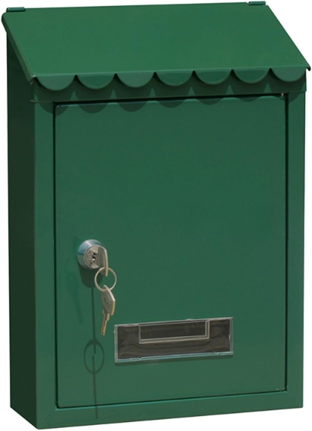 Metal Mailbox Wall Mount Letter Delivery Box Lockable Post Office Box Hanging Curbside Mailbox Water Baffle Storage Letterbox(Green)
