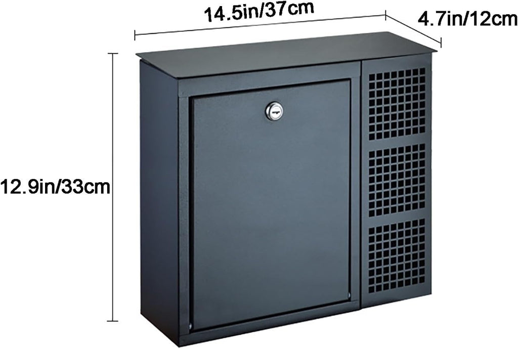 Metal Mailbox, Locking Wall Mount Mailboxes, Mail Box with Newspaper Tube, Galvanized Steel Mail Boxes, with 2 Keys(Black)